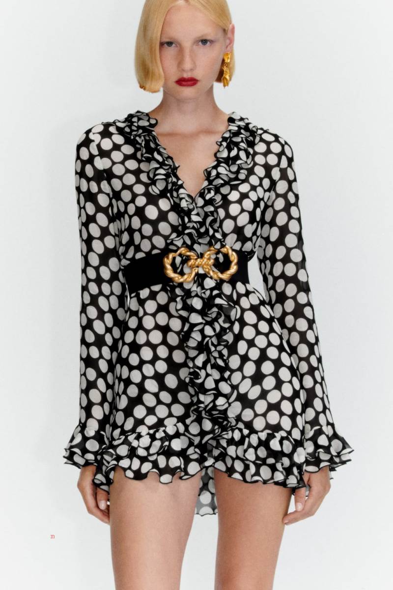 ZARA RUFFLED POLKA DOT Blusar Dam Svarta Vita | MAFYE-4791