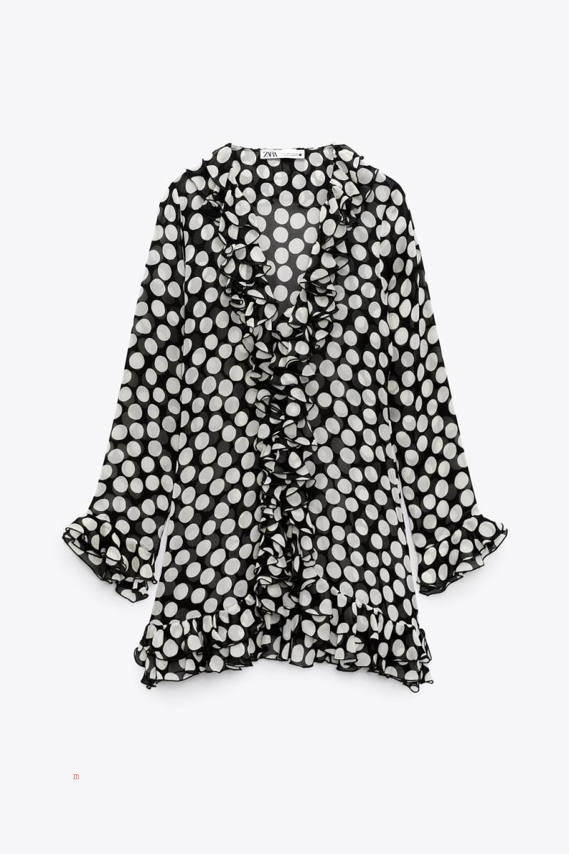ZARA RUFFLED POLKA DOT Blusar Dam Svarta Vita | MAFYE-4791
