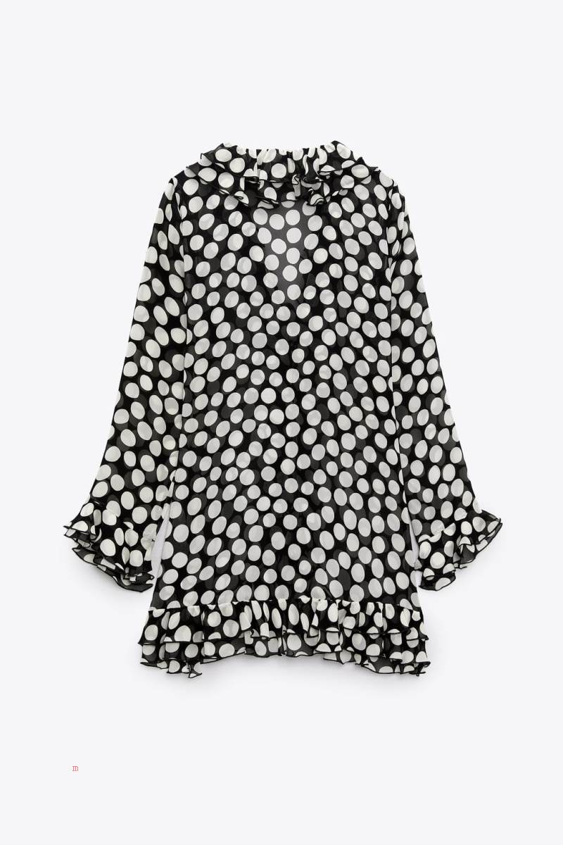 ZARA RUFFLED POLKA DOT Blusar Dam Svarta Vita | MAFYE-4791