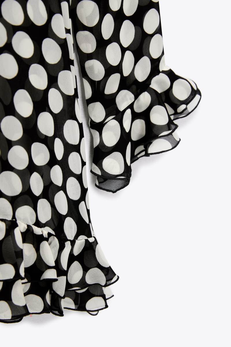 ZARA RUFFLED POLKA DOT Blusar Dam Svarta Vita | MAFYE-4791