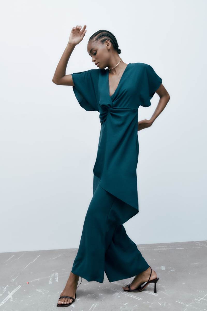 ZARA RUFFLED WRAP Jumpsuit Dam Blå Gröna | JTMRE-0951