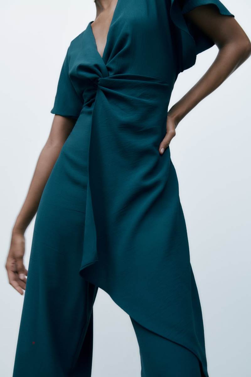 ZARA RUFFLED WRAP Jumpsuit Dam Blå Gröna | JTMRE-0951