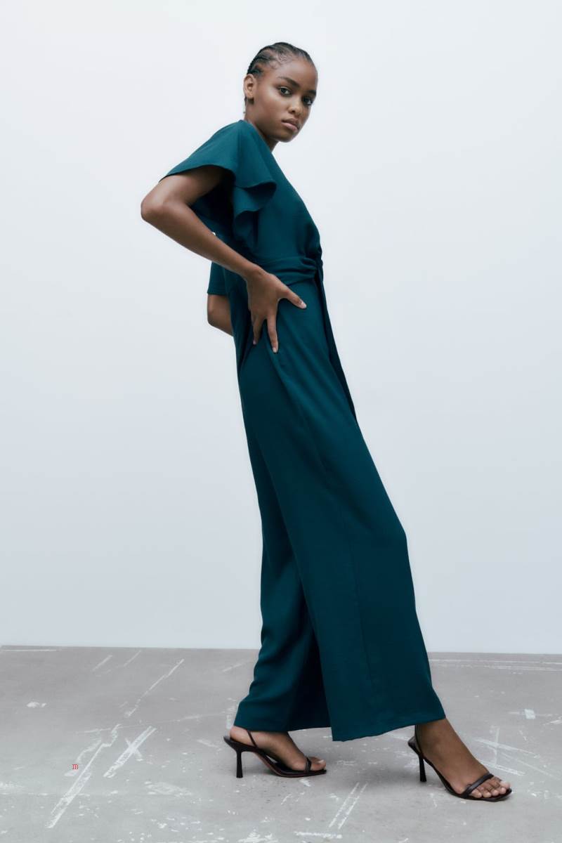 ZARA RUFFLED WRAP Jumpsuit Dam Blå Gröna | JTMRE-0951