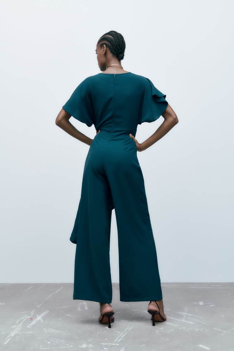 ZARA RUFFLED WRAP Jumpsuit Dam Blå Gröna | JTMRE-0951