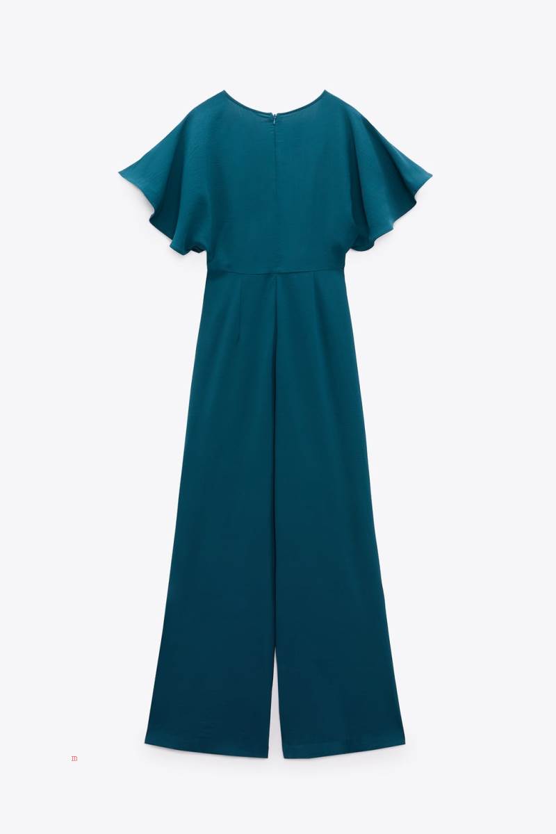 ZARA RUFFLED WRAP Jumpsuit Dam Blå Gröna | JTMRE-0951