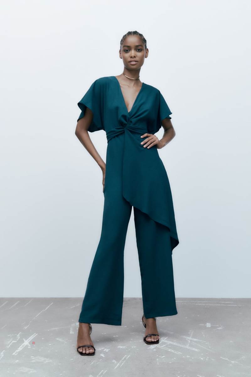 ZARA RUFFLED WRAP Jumpsuit Dam Blå Gröna | JTMRE-0951