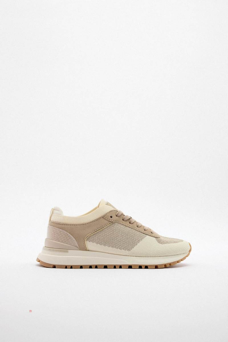 ZARA RUNNING Träningsskor Dam Beige | HNFLE-4901