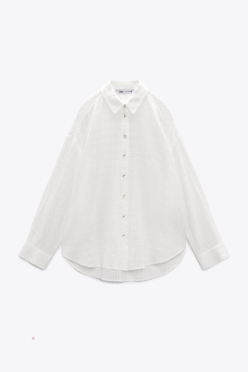 ZARA RUSTIC FABRIC Skjorta Dam Vita | CUEZI-3529