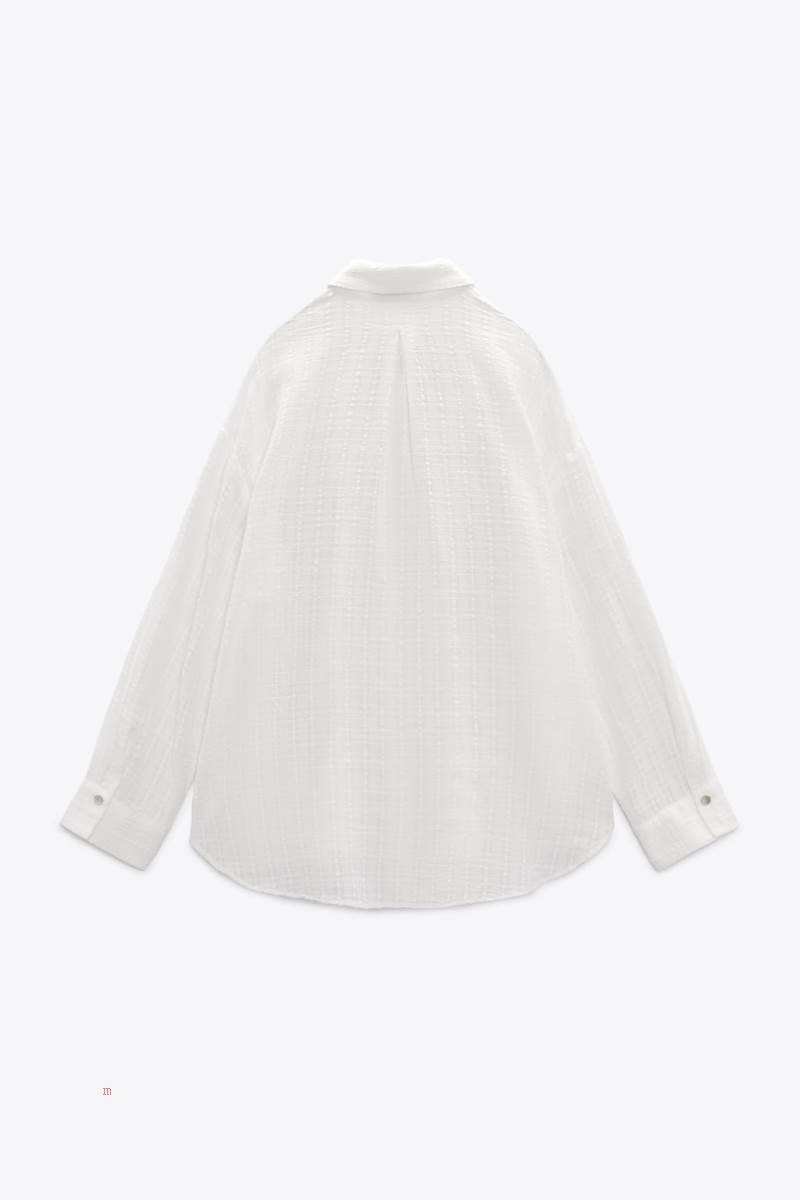 ZARA RUSTIC FABRIC Skjorta Dam Vita | CUEZI-3529