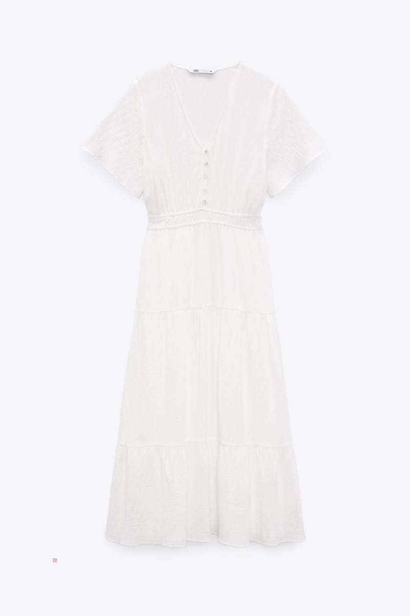ZARA RUSTIC TIERED Klänning Dam Vita | FZYPQ-2849