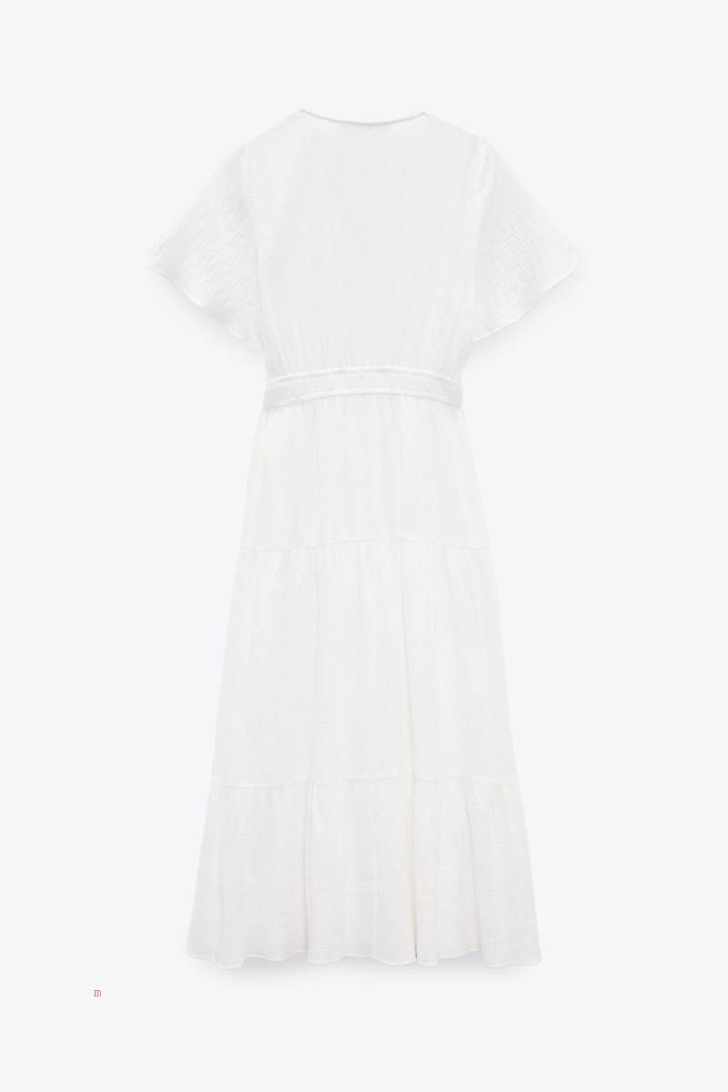 ZARA RUSTIC TIERED Klänning Dam Vita | FZYPQ-2849