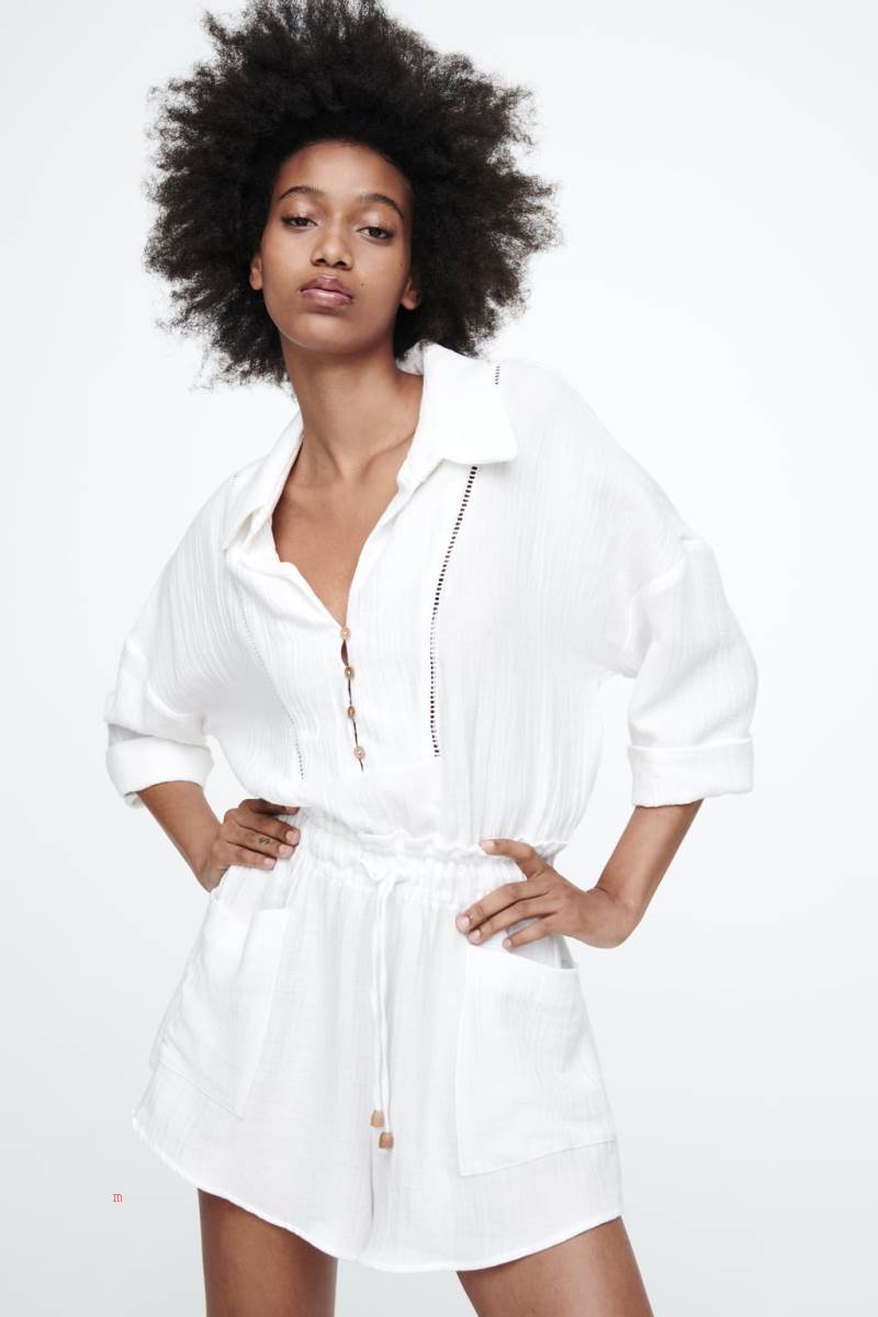ZARA RUSTIC WITH LACE TRIM Playsuit Dam Vita | XUKPS-7432