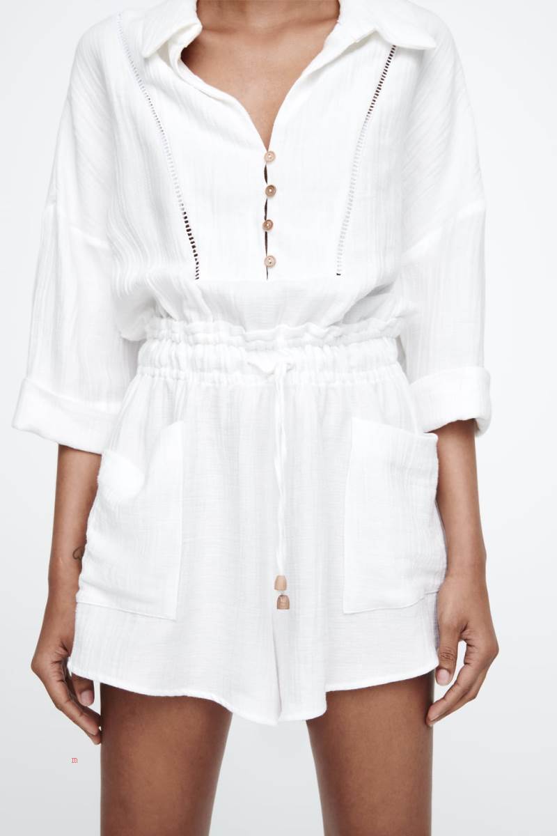ZARA RUSTIC WITH LACE TRIM Playsuit Dam Vita | XUKPS-7432