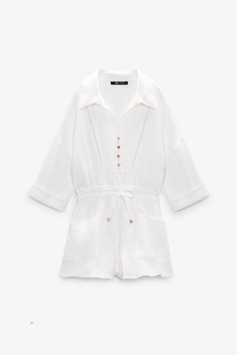 ZARA RUSTIC WITH LACE TRIM Playsuit Dam Vita | XUKPS-7432