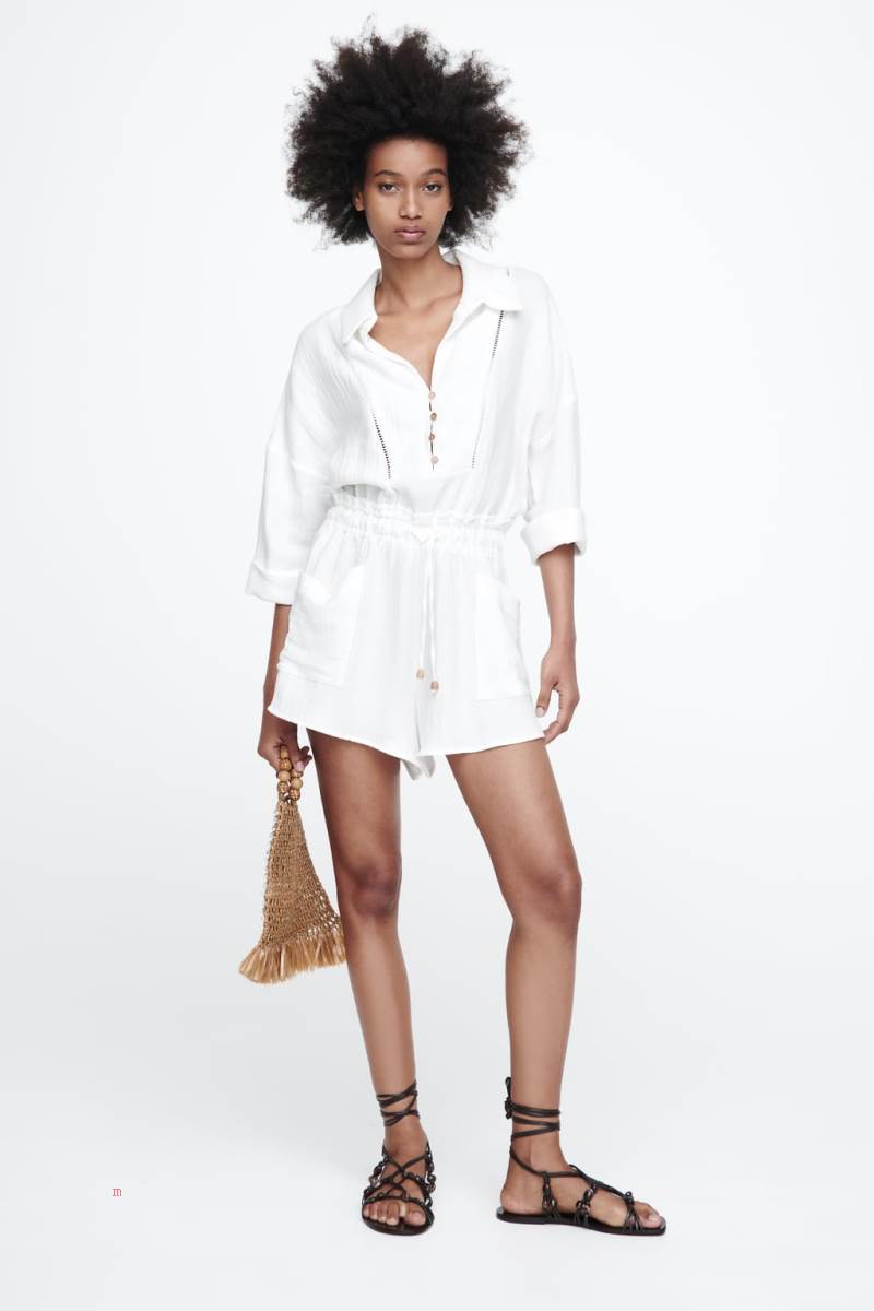 ZARA RUSTIC WITH LACE TRIM Playsuit Dam Vita | XUKPS-7432