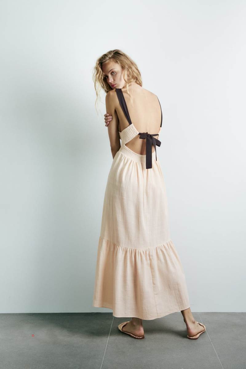 ZARA RUSTIC WITH LOW-CUT BACK Klänning Dam Grå Vita | WTBLU-9372