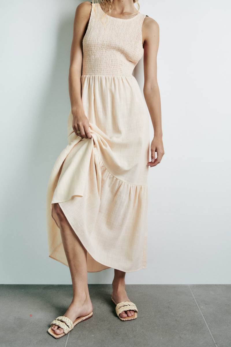 ZARA RUSTIC WITH LOW-CUT BACK Klänning Dam Grå Vita | WTBLU-9372
