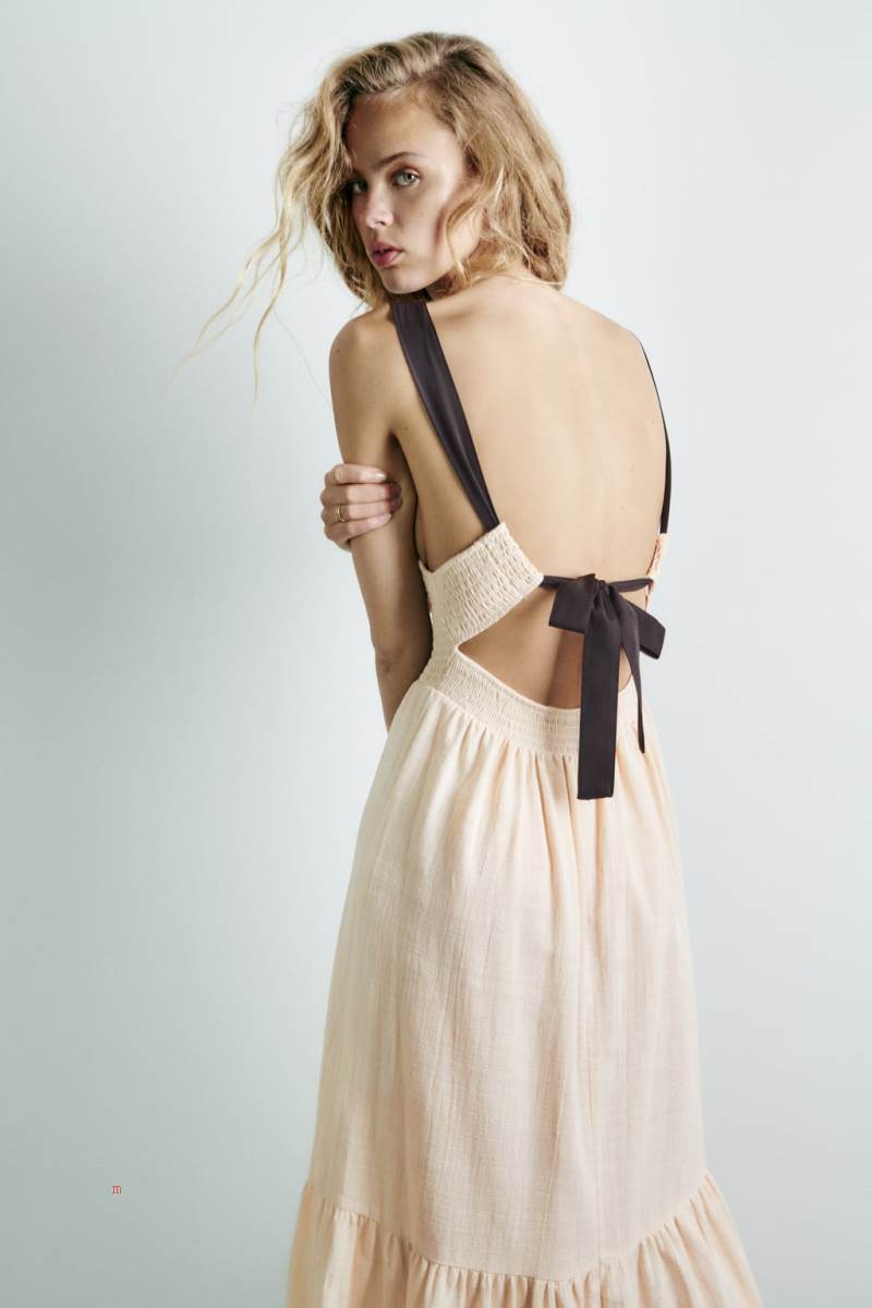 ZARA RUSTIC WITH LOW-CUT BACK Klänning Dam Grå Vita | WTBLU-9372