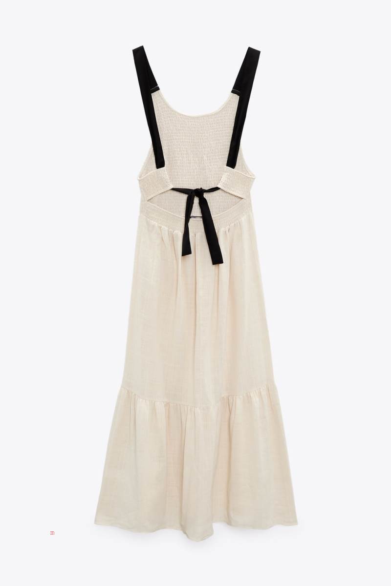 ZARA RUSTIC WITH LOW-CUT BACK Klänning Dam Grå Vita | WTBLU-9372