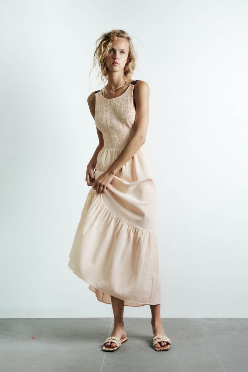 ZARA RUSTIC WITH LOW-CUT BACK Klänning Dam Grå Vita | WTBLU-9372