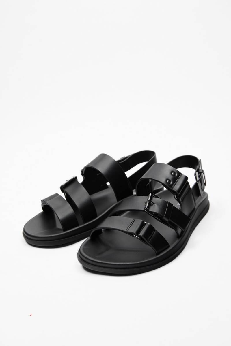 ZARA SANDALS WITH BUCKLES Sandaler Herr Svarta | BAOUH-3874