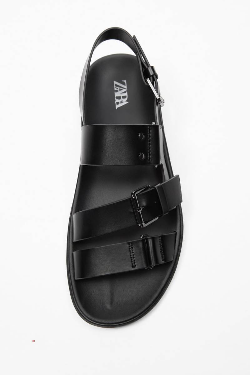 ZARA SANDALS WITH BUCKLES Sandaler Herr Svarta | BAOUH-3874