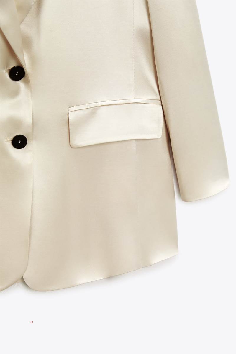 ZARA SATINY Blazers Dam Rosa Beige | QXCSZ-9347