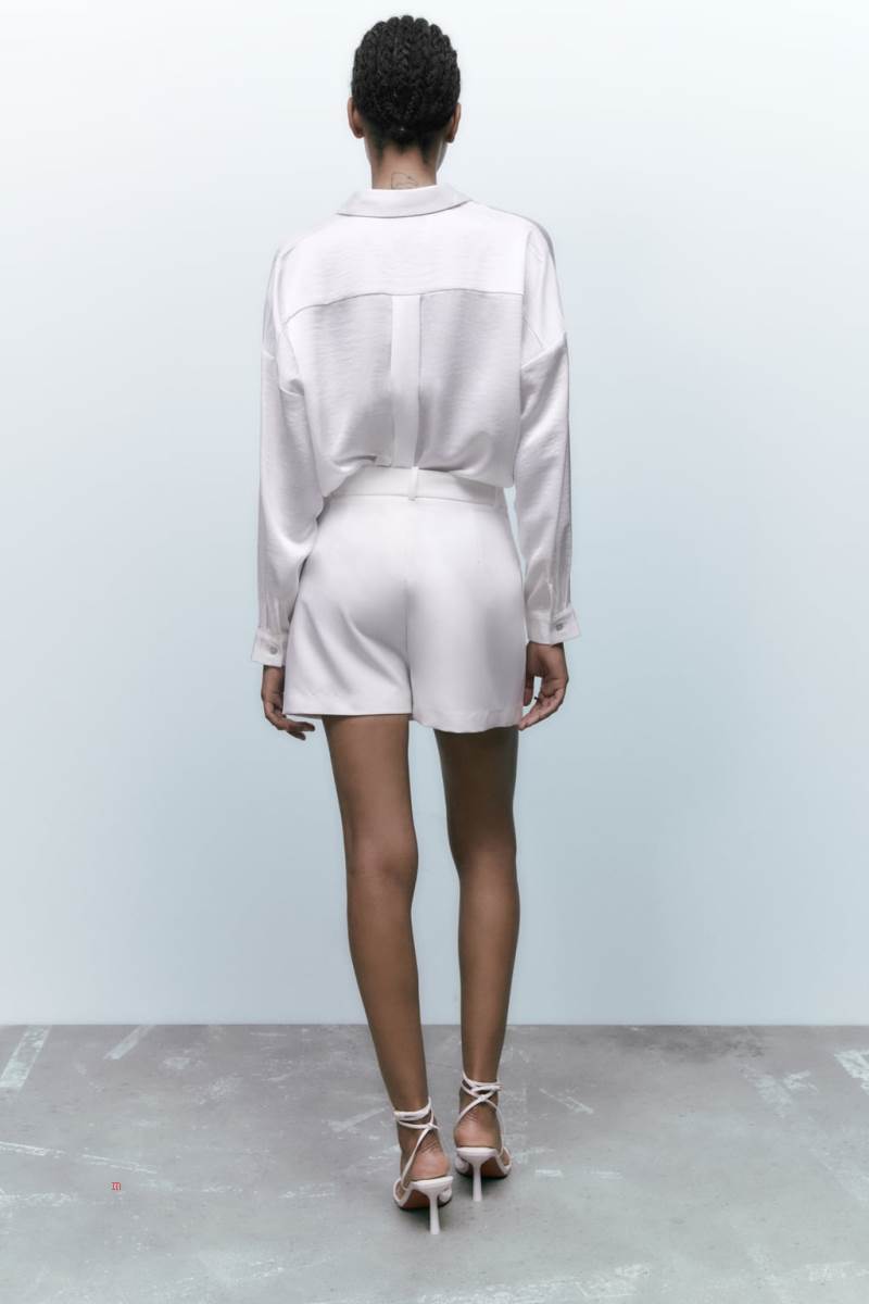 ZARA SATINY DROP-SHOULDER Skjorta Dam Vita | YUMGD-0875