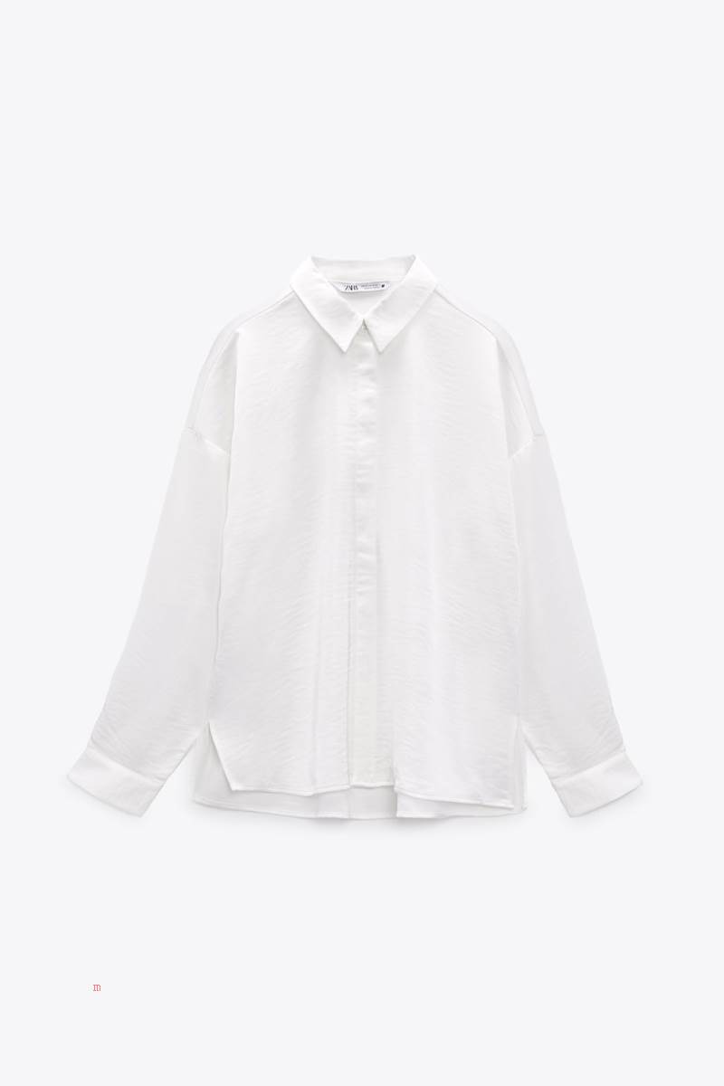ZARA SATINY DROP-SHOULDER Skjorta Dam Vita | YUMGD-0875