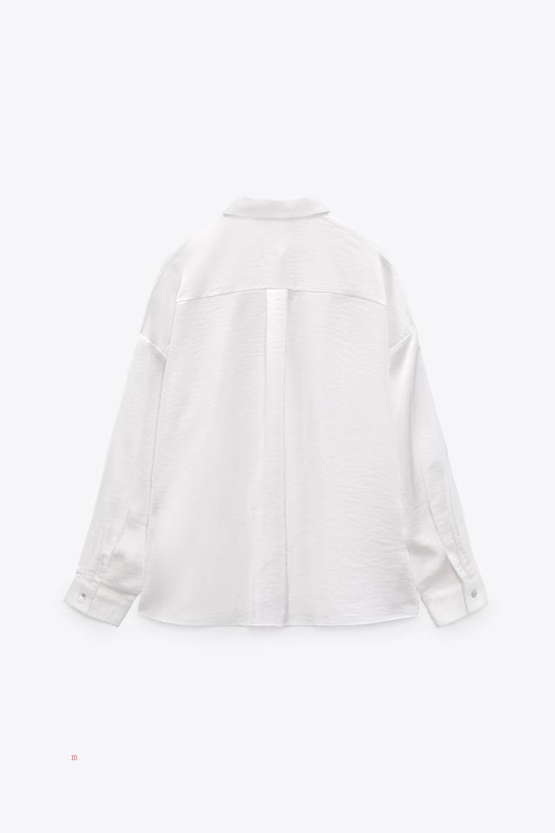 ZARA SATINY DROP-SHOULDER Skjorta Dam Vita | YUMGD-0875