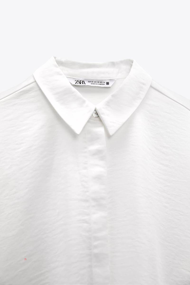 ZARA SATINY DROP-SHOULDER Skjorta Dam Vita | YUMGD-0875