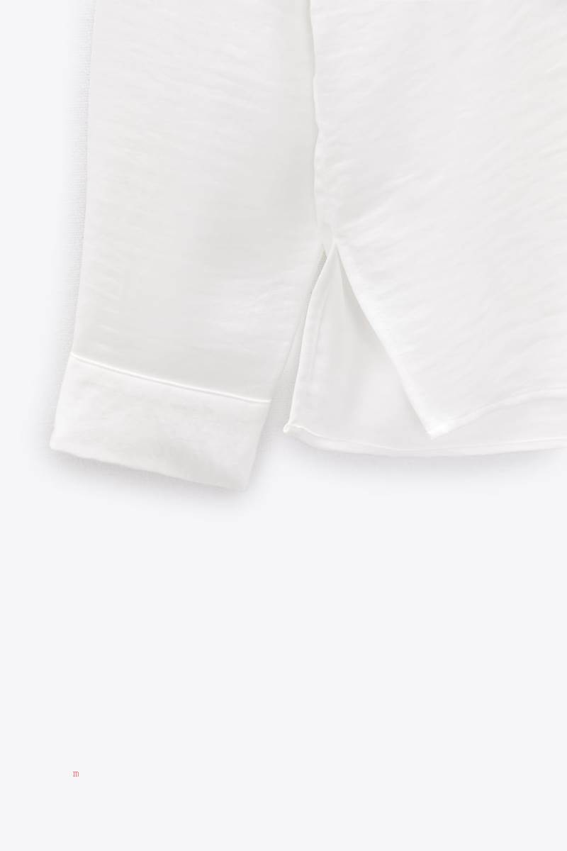 ZARA SATINY DROP-SHOULDER Skjorta Dam Vita | YUMGD-0875