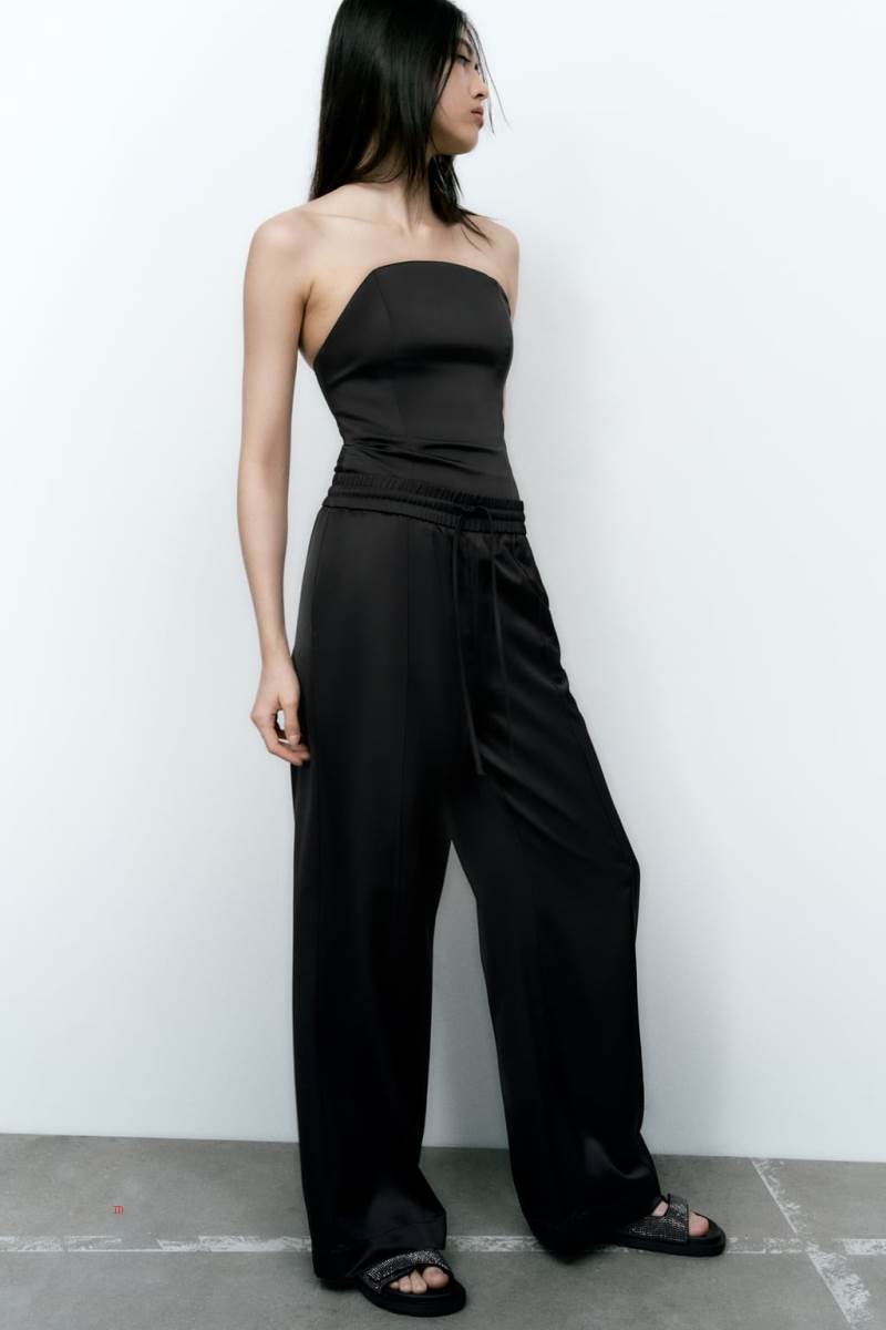 ZARA SATIN Bodysuit Dam Svarta | DFPHS-7028
