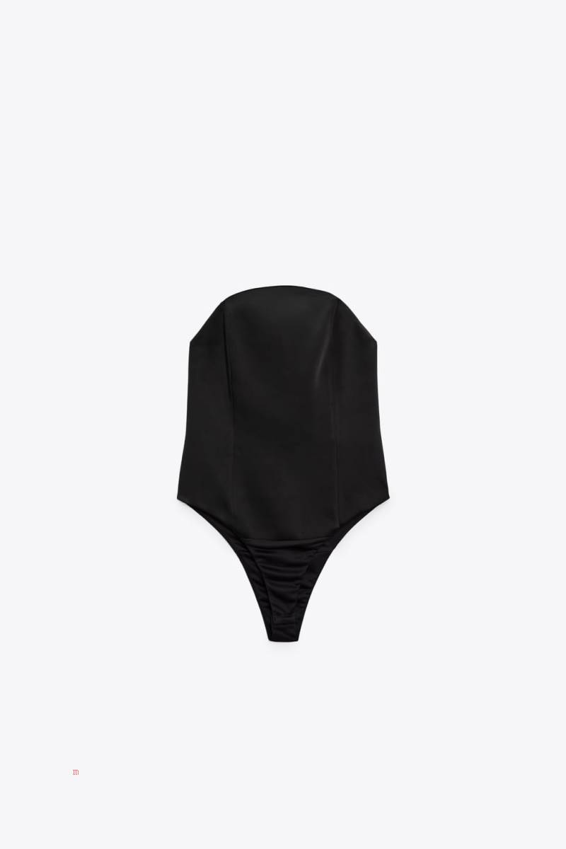 ZARA SATIN Bodysuit Dam Svarta | DFPHS-7028