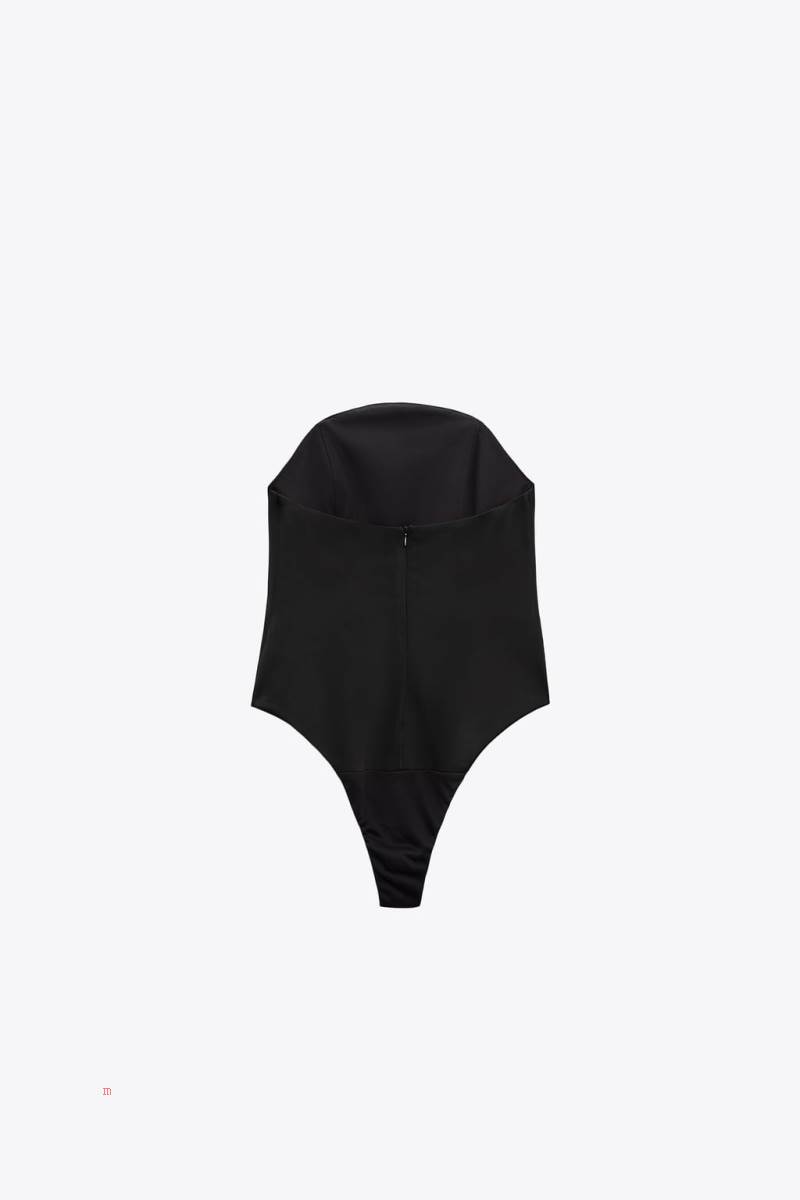 ZARA SATIN Bodysuit Dam Svarta | DFPHS-7028