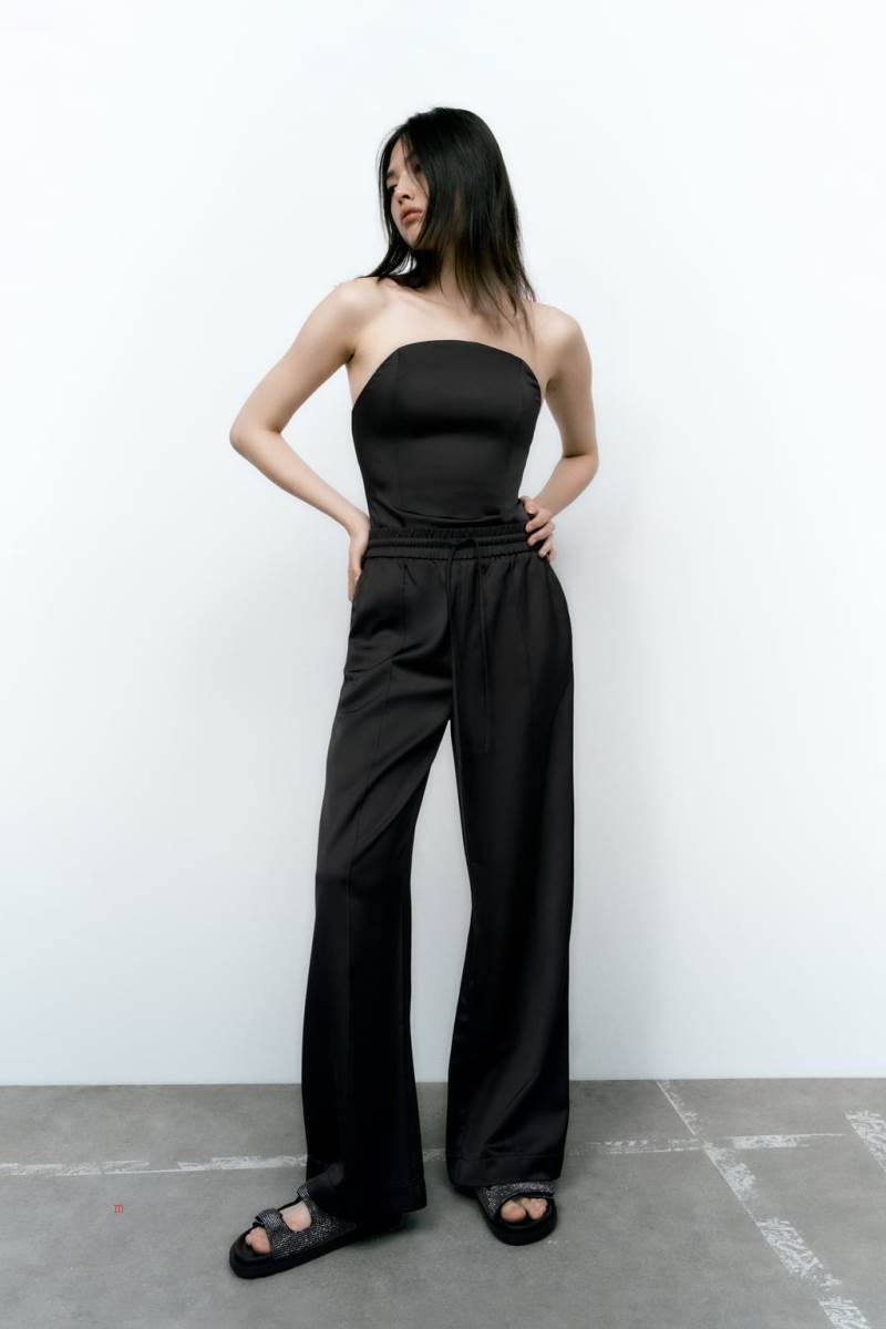 ZARA SATIN Bodysuit Dam Svarta | DFPHS-7028