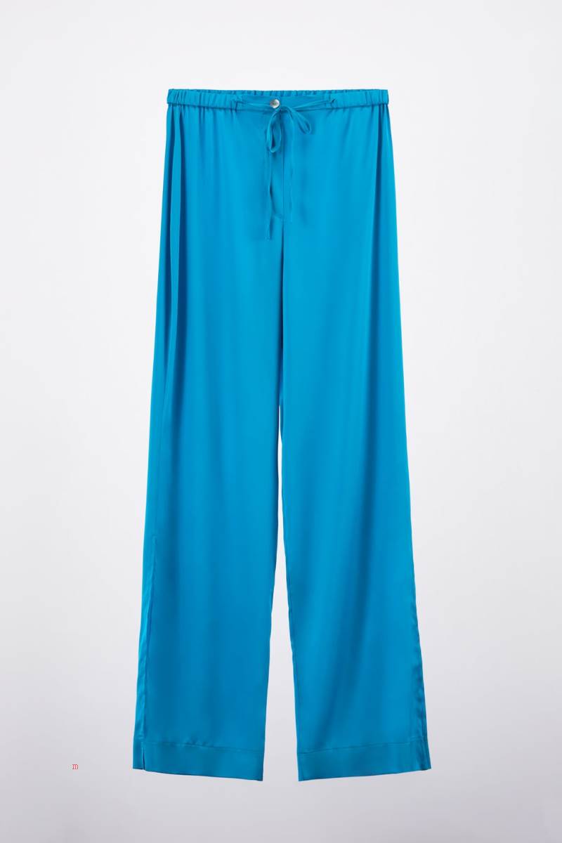 ZARA SATIN Byxor Dam Blå | QJXSH-9526