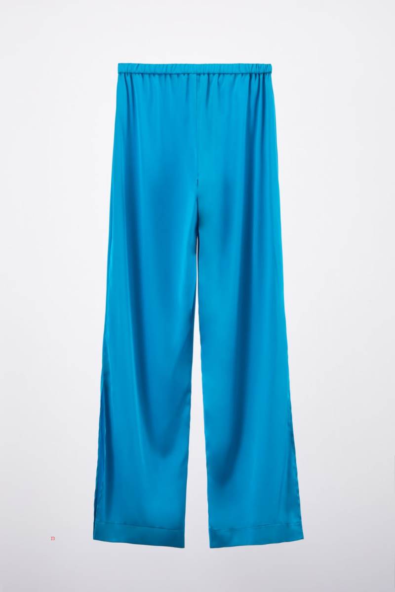 ZARA SATIN Byxor Dam Blå | QJXSH-9526