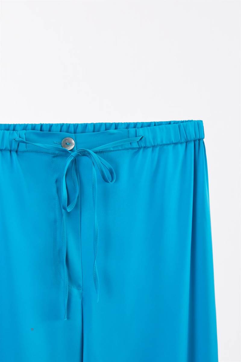 ZARA SATIN Byxor Dam Blå | QJXSH-9526