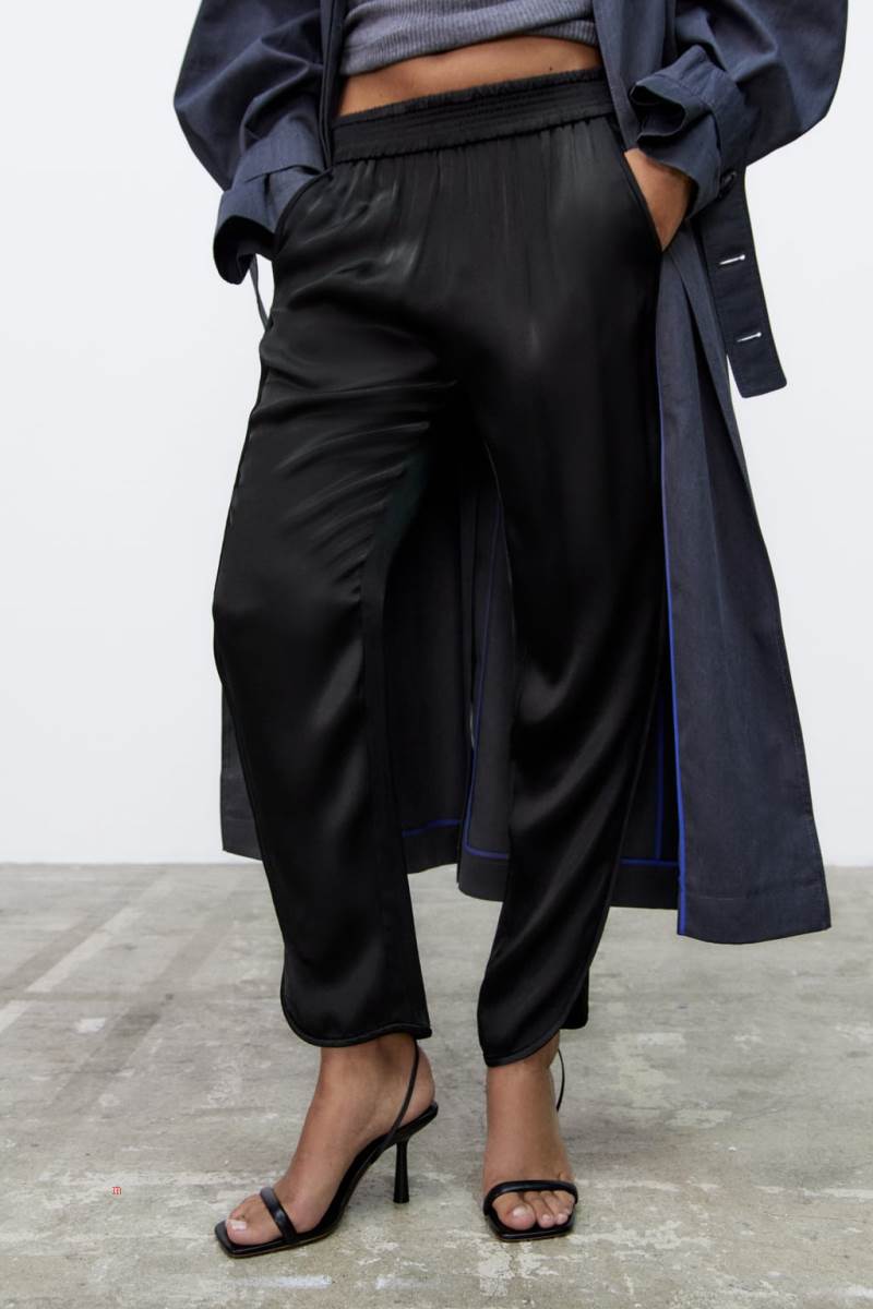 ZARA SATIN Byxor Dam Svarta | WJCZM-1630