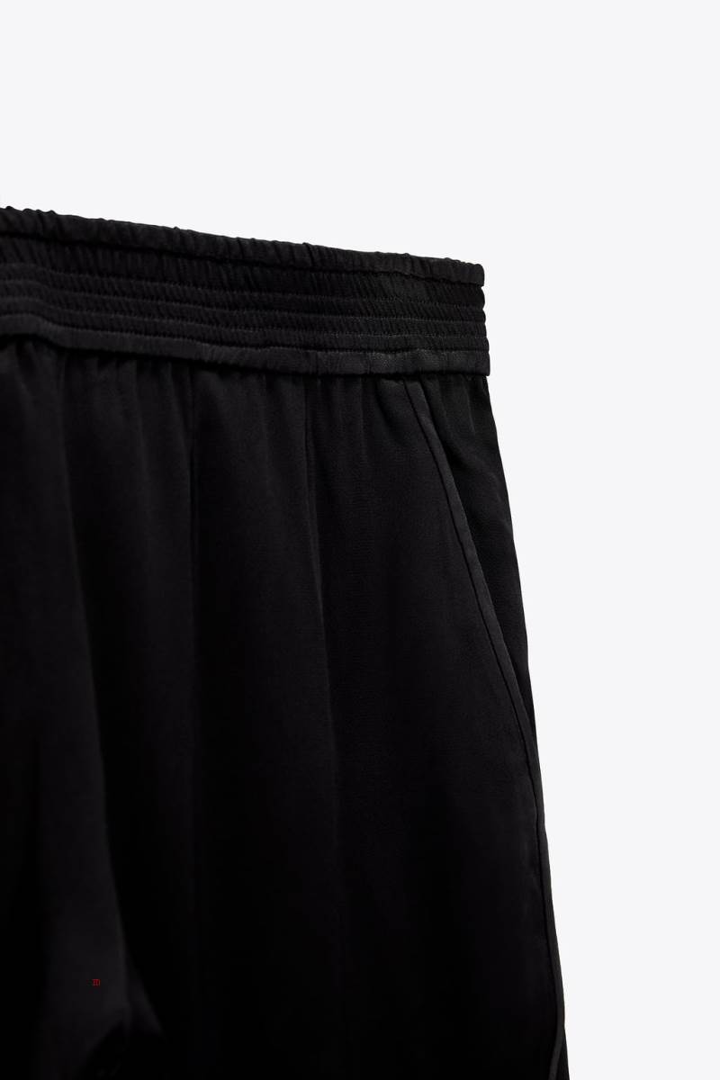 ZARA SATIN Byxor Dam Svarta | WJCZM-1630