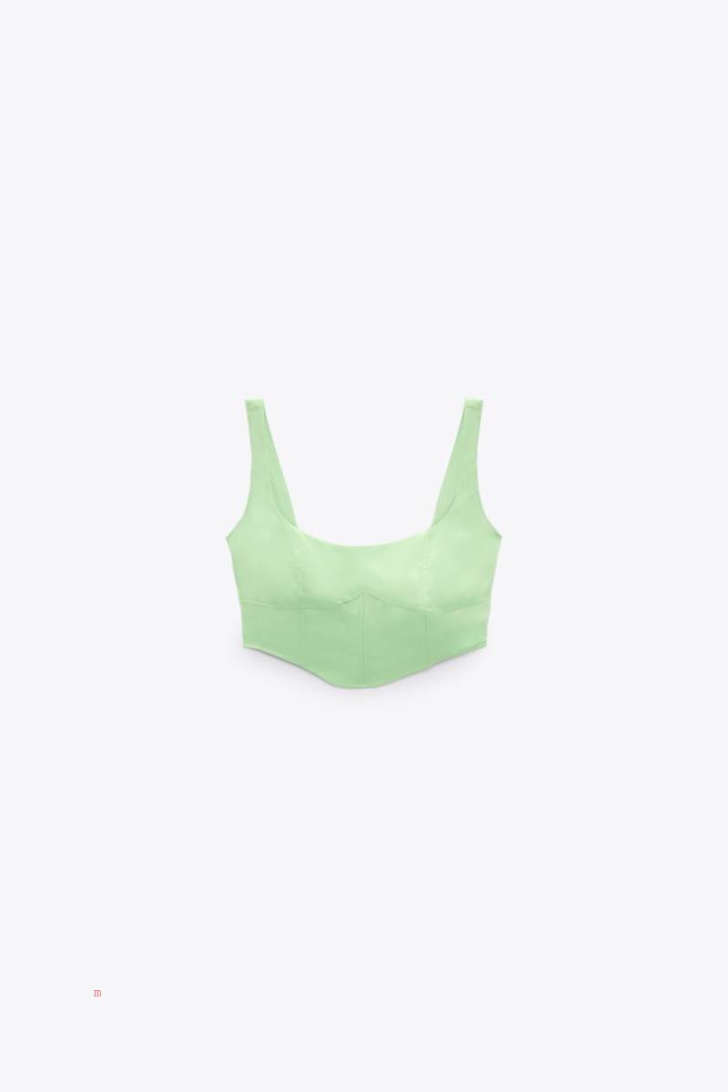 ZARA SATIN CORSETRY-INSPIRED TOP Crop Top Dam Gröna | QVBOR-7630