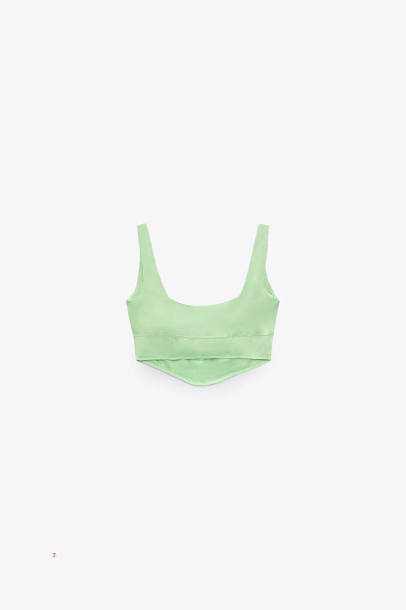 ZARA SATIN CORSETRY-INSPIRED TOP Crop Top Dam Gröna | QVBOR-7630