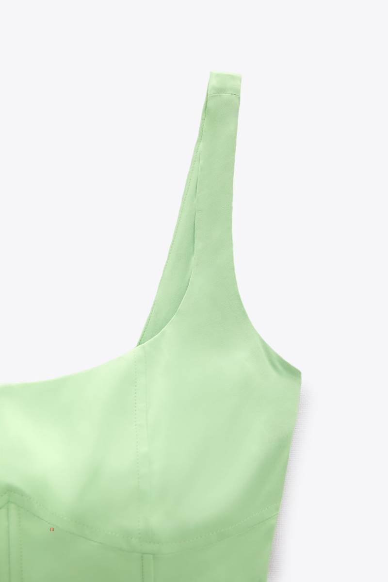 ZARA SATIN CORSETRY-INSPIRED TOP Crop Top Dam Gröna | QVBOR-7630