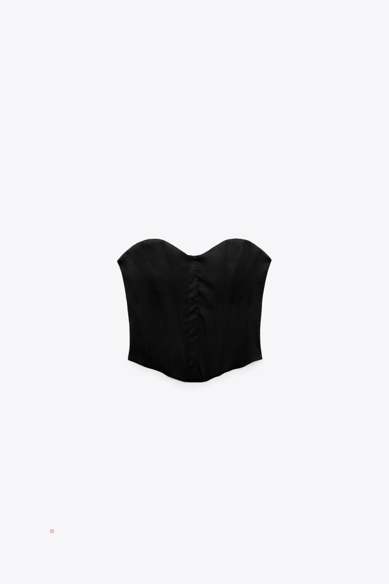 ZARA SATIN CORSETRY-INSPIRED TOP Korsett Dam Svarta | NERGD-0284