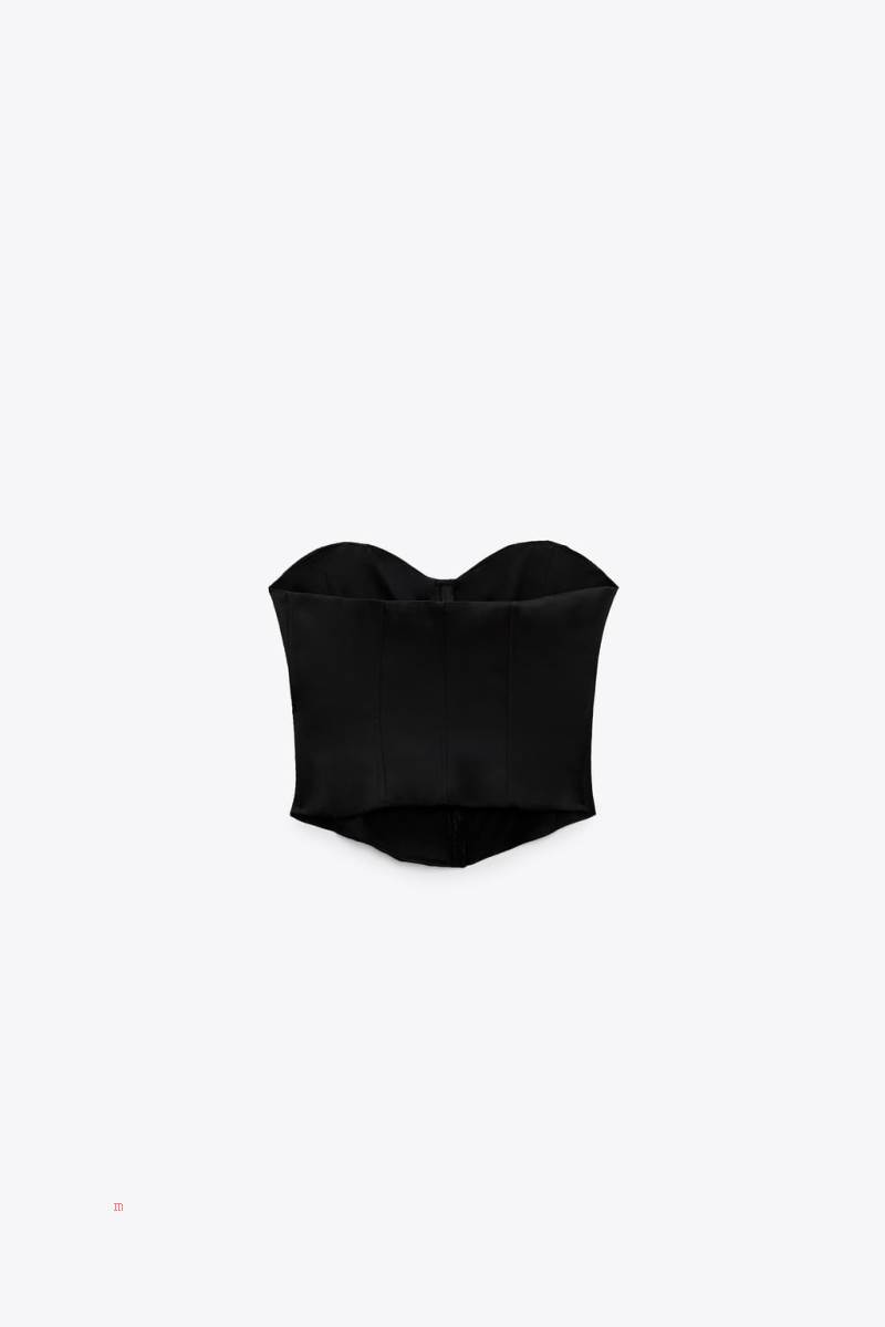 ZARA SATIN CORSETRY-INSPIRED TOP Korsett Dam Svarta | NERGD-0284