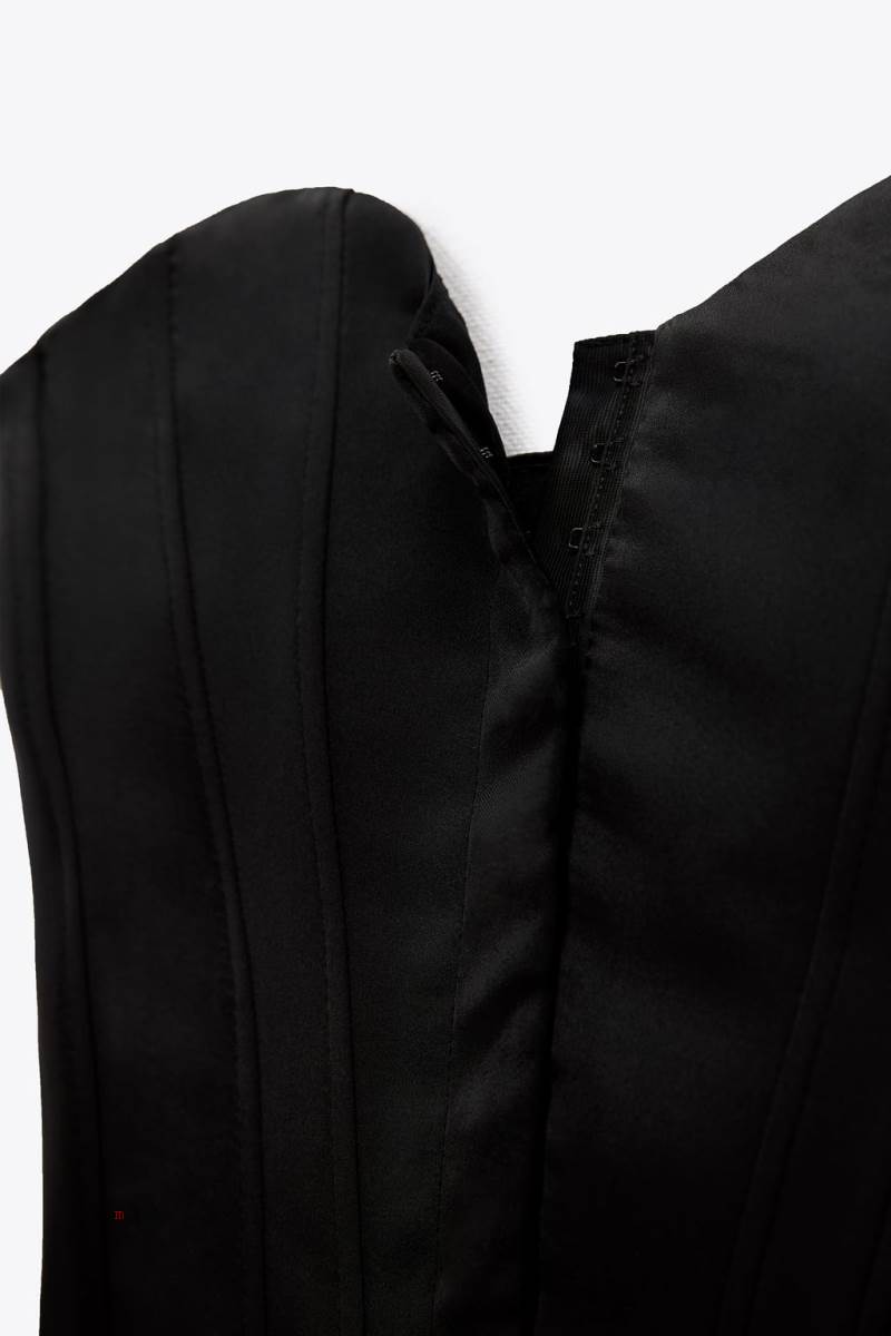 ZARA SATIN CORSETRY-INSPIRED TOP Korsett Dam Svarta | NERGD-0284