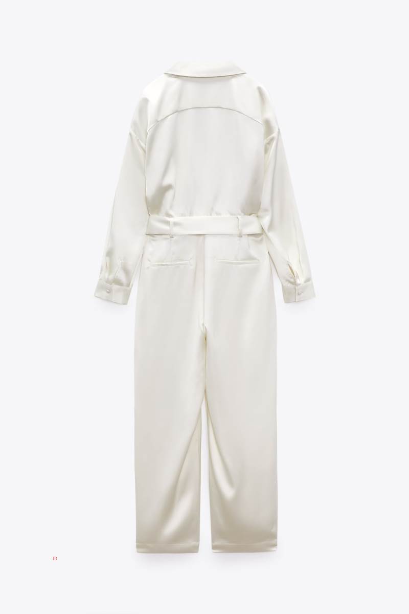 ZARA SATIN-EFFECT BELTED Jumpsuit Dam Grå Vita | HDELX-5701