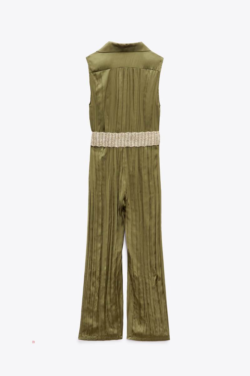 ZARA SATIN-EFFECT BELTED Jumpsuit Dam Olivgröna Gröna | YUMTD-8236