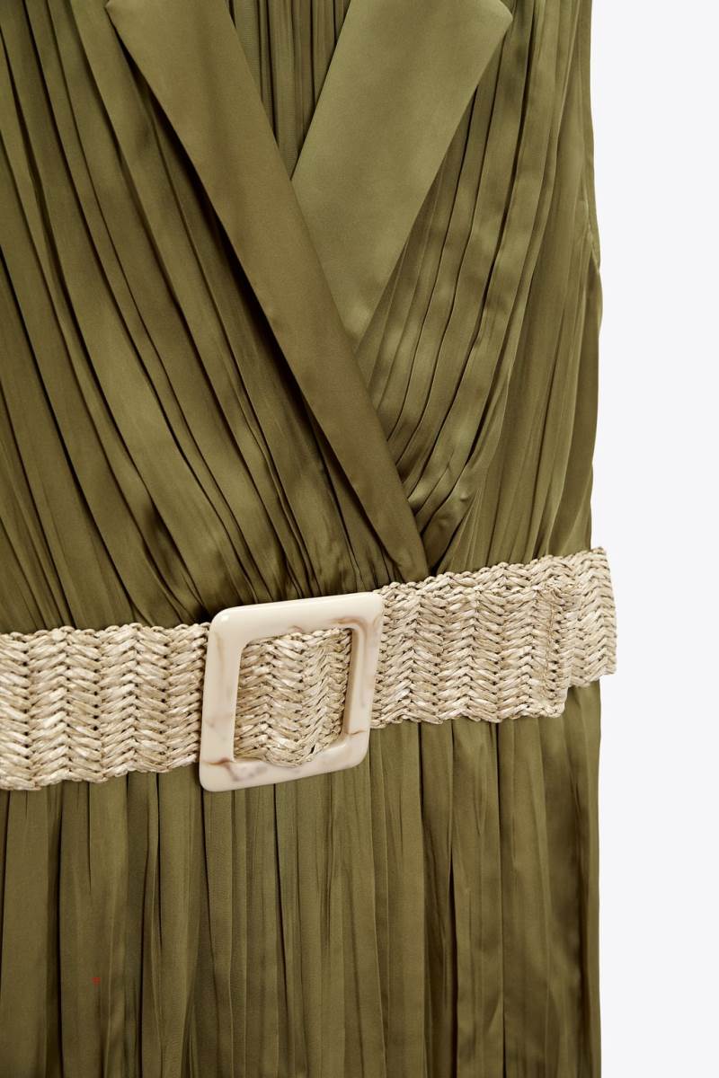 ZARA SATIN-EFFECT BELTED Jumpsuit Dam Olivgröna Gröna | YUMTD-8236